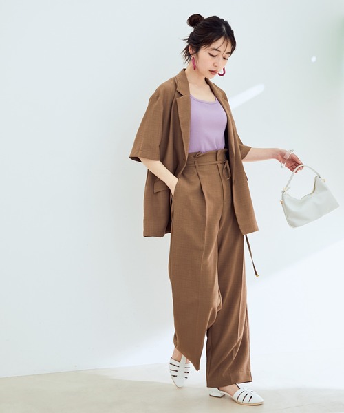 VIS（ビス）の「【セットアップ対応】リネンライクハーフスリーブジャケット【sustainable】（テーラードジャケット・レディース・ホワイト系その他5/ブラウン/ミント・FREE）」の8枚目の写真