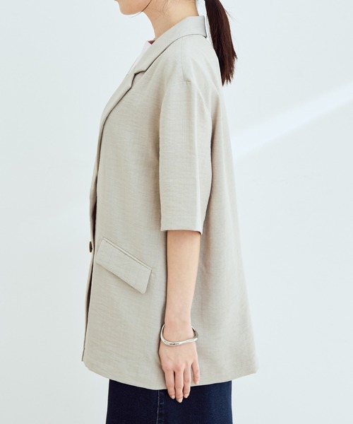 VIS（ビス）の「【セットアップ対応】リネンライクハーフスリーブジャケット【sustainable】（テーラードジャケット・レディース・ホワイト系その他5/ブラウン/ミント・FREE）」の16枚目の写真