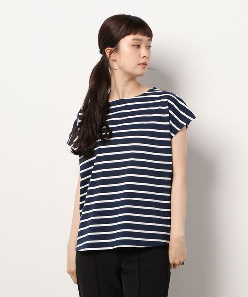PREFERIR(プレフェリール)の「フレンチスリーブ ボーダーTシャツ(Tシャツ/カットソー・レディース・チャコールグレー/ブラック/ネイビー・FREE)」の2枚目の写真