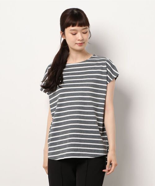 PREFERIR(プレフェリール)の「フレンチスリーブ ボーダーTシャツ(Tシャツ/カットソー・レディース・チャコールグレー/ブラック/ネイビー・FREE)」の1枚目の写真