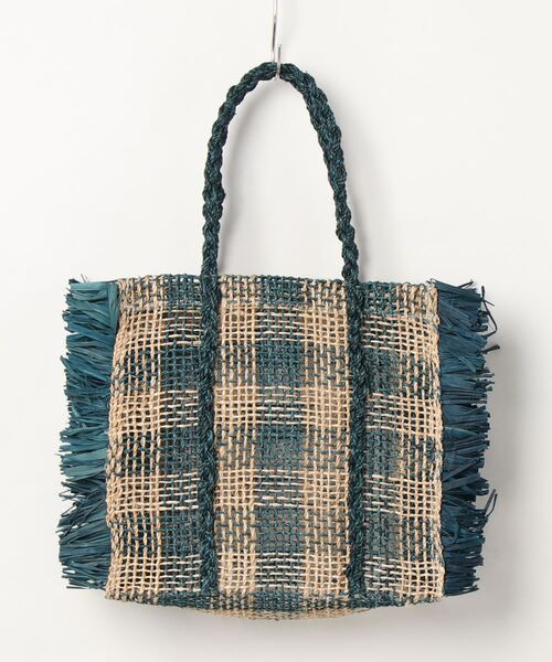 Allerleirauh(アラライラオ)の「「Allerleirauh chill/アラライラオ」フリンジ付き透かし編み トートバッグ(かごバッグ・レディース・ネイビー/レッド・FREE)」の1枚目の写真