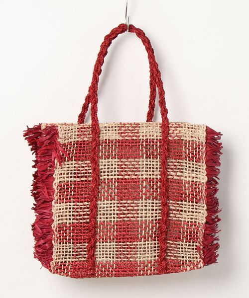 Allerleirauh(アラライラオ)の「「Allerleirauh chill/アラライラオ」フリンジ付き透かし編み トートバッグ(かごバッグ・レディース・ネイビー/レッド・FREE)」の2枚目の写真