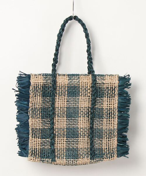 Allerleirauh(アラライラオ)の「「Allerleirauh chill/アラライラオ」フリンジ付き透かし編み トートバッグ(かごバッグ・レディース・ネイビー/レッド・FREE)」の4枚目の写真