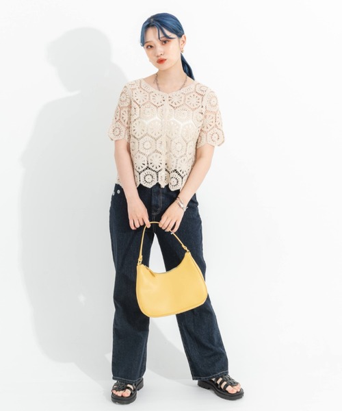 nemne store(ネンネストア)の「クロシェ編み半袖カーディガン(カーディガン/ボレロ・レディース・ブラック/オレンジ/アイボリー・フリー)」の10枚目の写真