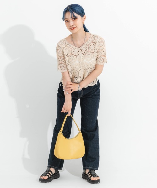 nemne store(ネンネストア)の「クロシェ編み半袖カーディガン(カーディガン/ボレロ・レディース・ブラック/オレンジ/アイボリー・フリー)」の11枚目の写真