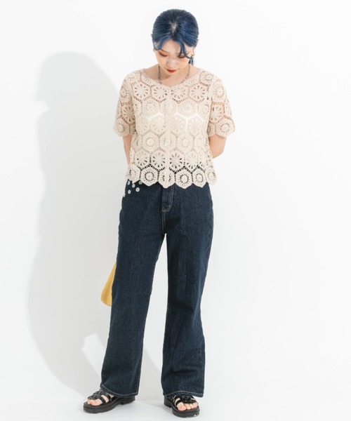 nemne store(ネンネストア)の「クロシェ編み半袖カーディガン(カーディガン/ボレロ・レディース・ブラック/オレンジ/アイボリー・フリー)」の12枚目の写真