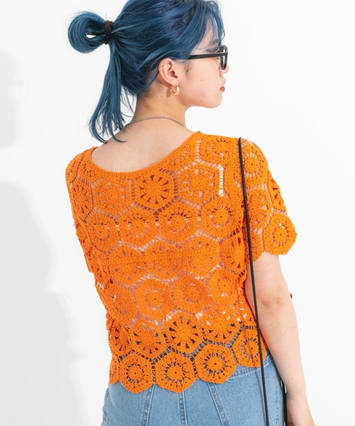 セール】クロシェ編み半袖カーディガン（カーディガン/ボレロ）｜nemne