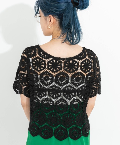 nemne store(ネンネストア)の「クロシェ編み半袖カーディガン(カーディガン/ボレロ・レディース・ブラック/オレンジ/アイボリー・フリー)」の15枚目の写真