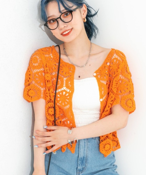 nemne store(ネンネストア)の「クロシェ編み半袖カーディガン(カーディガン/ボレロ・レディース・ブラック/オレンジ/アイボリー・フリー)」の22枚目の写真