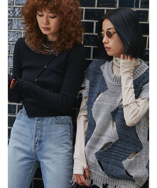 ベクム VEQUM VEQUM BIAS BUTTON KNIT ニット 長袖 セール】【VEQUM】BIAS BUTTON KNIT（ニット/セーター）｜VEQUM