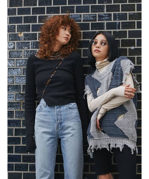 ベクム VEQUM VEQUM BIAS BUTTON KNIT ニット 長袖 セール】【VEQUM】BIAS BUTTON KNIT（ニット/セーター）｜VEQUM