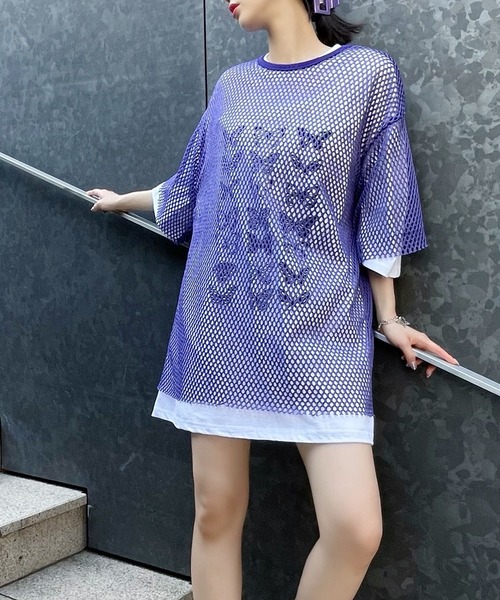 Figments（フィグメンツ）の「メッシュTシャツ（Tシャツ/カットソー・レディース・ホワイト/ブラック/パープル・SMALL/MEDIUM）」の3枚目の写真