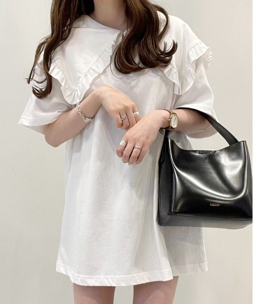 Heather（ヘザー）の「BIGカラーカットソー(半袖)　356607（Tシャツ/カットソー・レディース・オフホワイト/ネイビー/ブラック・FREE）」の2枚目の写真