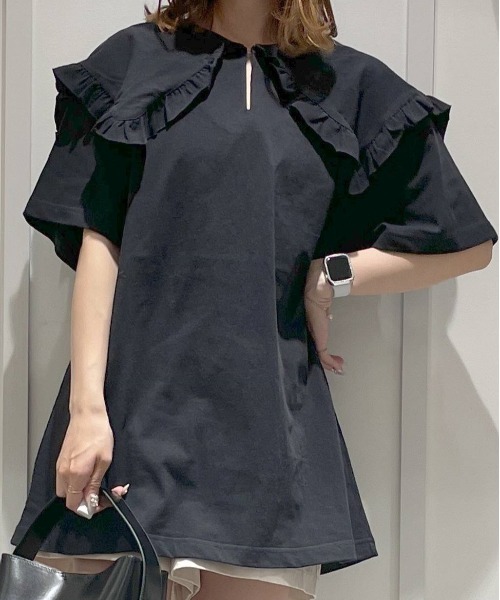 Heather（ヘザー）の「BIGカラーカットソー(半袖)　356607（Tシャツ/カットソー・レディース・オフホワイト/ネイビー/ブラック・FREE）」の3枚目の写真