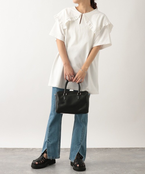 Heather（ヘザー）の「BIGカラーカットソー(半袖)　356607（Tシャツ/カットソー・レディース・オフホワイト/ネイビー/ブラック・FREE）」の7枚目の写真