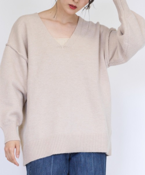 RANAN(ラナン)の「ディープVネックオーバーサイズニット(ニット/セーター・レディース・ブラック/パープル/アイボリー・LL/M/L)」の9枚目の写真