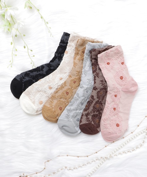 Lace Ladies（レースレディース）の「【6色組】花柄ショートソックス