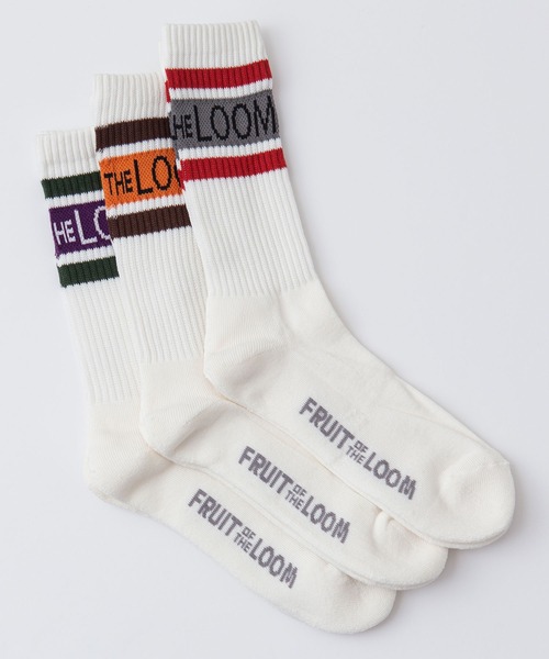 FRUIT OF THE LOOM（フルーツオブザルーム）の「【FRUIT OF THE LOOM/フルーツオブザルーム】ロゴラインソックス　靴下　3足組（ソックス/靴下・メンズ・ホワイト・FREE）」の4枚目の写真