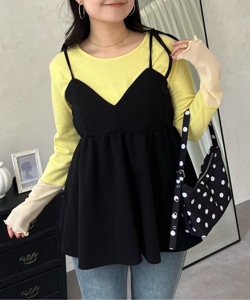 prose verse（プロズヴェール）の「袖シアー切替トップス（Tシャツ/カットソー・レディース・ピンク/グリーン/ブラック/アイボリー/ブラウン/グレー/ブラック系その他/グレー系その他/ベビーピンク/ブルー/イエロー/ネイビー/チャコールグレー/ブラック系その他2/オフホワイト/スカイブルー/ボルドー/グレー系その他2/グレー系その他3/レッド/イエロー系その他・MEDIUM/LARGE）」の17枚目の写真