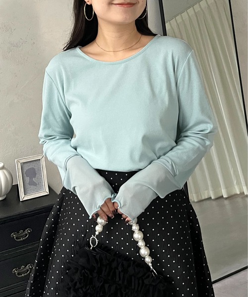 prose verse（プロズヴェール）の「袖シアー切替トップス（Tシャツ/カットソー・レディース・ピンク/グリーン/ブラック/アイボリー/ブラウン/グレー/ブラック系その他/グレー系その他/ベビーピンク/ブルー/イエロー/ネイビー/チャコールグレー/ブラック系その他2/オフホワイト/スカイブルー/ボルドー/グレー系その他2/グレー系その他3/レッド/イエロー系その他・MEDIUM/LARGE）」の13枚目の写真