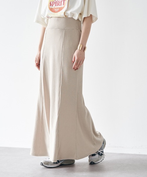 earth music&ecology（アースミュージックアンドエコロジー）の「リブセミフレアスカート（スカート・レディース・ブラック/ライトベージュ/ライトブラウン/パープル・FREE）」の3枚目の写真