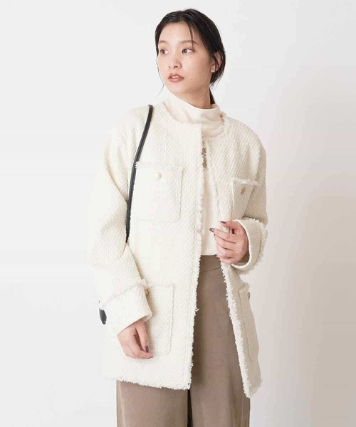 a.v.v（アーヴェヴェ）の「ツイードミドルジャケット（ノーカラージャケット・レディース・ホワイト/ブラック・38/36）」の9枚目の写真