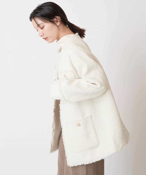 a.v.v（アーヴェヴェ）の「ツイードミドルジャケット（ノーカラージャケット・レディース・ホワイト/ブラック・38/36）」の5枚目の写真