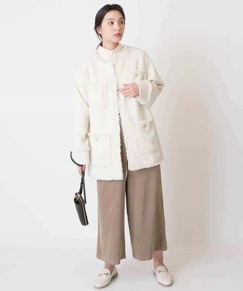 a.v.v（アーヴェヴェ）の「ツイードミドルジャケット（ノーカラージャケット・レディース・ホワイト/ブラック・38/36）」の20枚目の写真