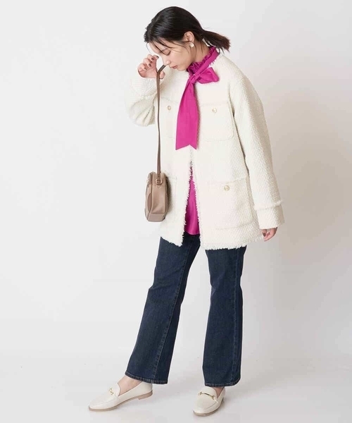 a.v.v（アーヴェヴェ）の「ツイードミドルジャケット（ノーカラージャケット・レディース・ホワイト/ブラック・38/36）」の6枚目の写真