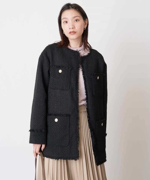 a.v.v（アーヴェヴェ）の「ツイードミドルジャケット（ノーカラージャケット・レディース・ホワイト/ブラック・38/36）」の13枚目の写真