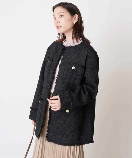 a.v.v（アーヴェヴェ）の「ツイードミドルジャケット（ノーカラージャケット・レディース・ホワイト/ブラック・38/36）」の14枚目の写真