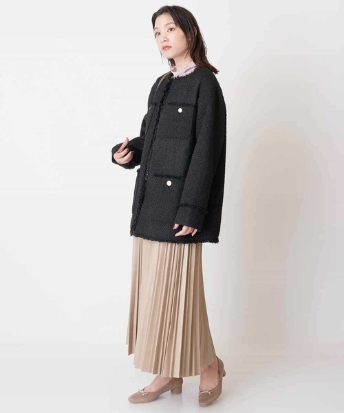 a.v.v（アーヴェヴェ）の「ツイードミドルジャケット（ノーカラージャケット・レディース・ホワイト/ブラック・38/36）」の4枚目の写真