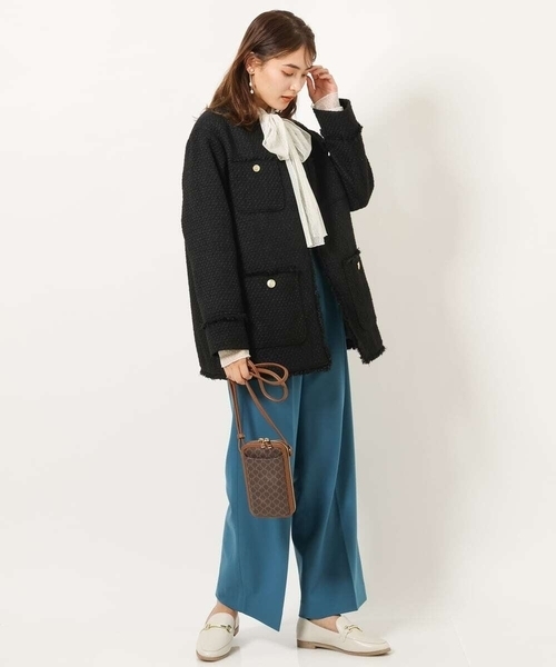 a.v.v（アーヴェヴェ）の「ツイードミドルジャケット（ノーカラージャケット・レディース・ホワイト/ブラック・38/36）」の7枚目の写真