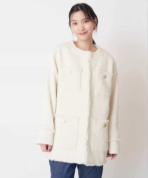 a.v.v（アーヴェヴェ）の「ツイードミドルジャケット（ノーカラージャケット・レディース・ホワイト/ブラック・38/36）」の20枚目の写真