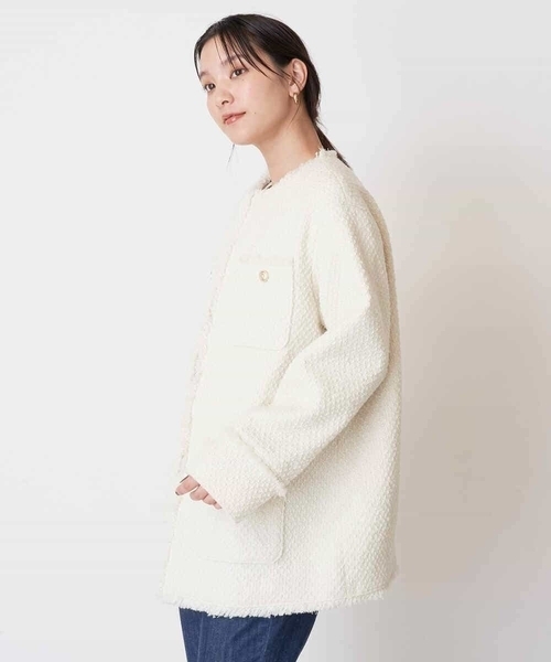 a.v.v（アーヴェヴェ）の「ツイードミドルジャケット（ノーカラージャケット・レディース・ホワイト/ブラック・38/36）」の21枚目の写真