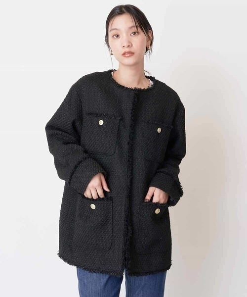 a.v.v（アーヴェヴェ）の「ツイードミドルジャケット（ノーカラージャケット・レディース・ホワイト/ブラック・38/36）」の15枚目の写真