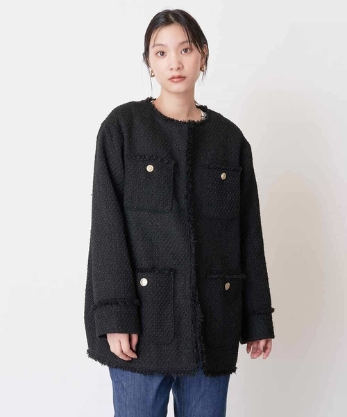 a.v.v（アーヴェヴェ）の「ツイードミドルジャケット（ノーカラージャケット・レディース・ホワイト/ブラック・38/36）」の22枚目の写真