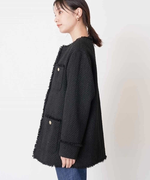 a.v.v（アーヴェヴェ）の「ツイードミドルジャケット（ノーカラージャケット・レディース・ホワイト/ブラック・38/36）」の19枚目の写真