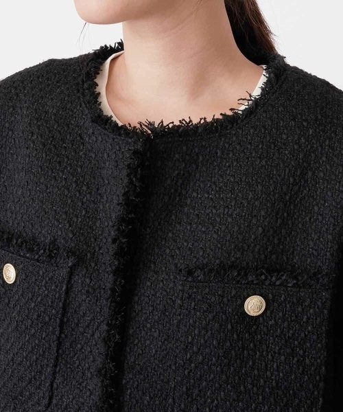 a.v.v（アーヴェヴェ）の「ツイードミドルジャケット（ノーカラージャケット・レディース・ホワイト/ブラック・38/36）」の8枚目の写真