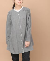 バンドカラークレリックフレアーブラウスチュニック