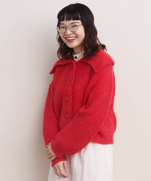 Dot&Stripes CHILD WOMAN(ドットアンドストライプス チャイルドウーマン)の「☆太番モヘヤあぜ 衿つきカーディガン(ニット/セーター・レディース・レッド/アイボリー/ブルー・FREE)」の16枚目の写真
