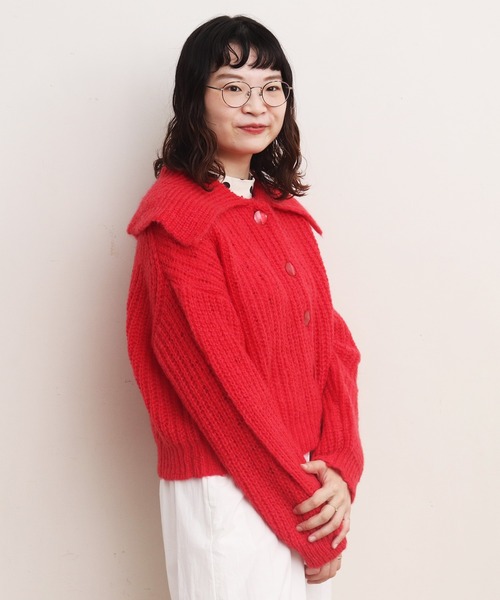 Dot&Stripes CHILD WOMAN(ドットアンドストライプス チャイルドウーマン)の「☆太番モヘヤあぜ 衿つきカーディガン(ニット/セーター・レディース・レッド/アイボリー/ブルー・FREE)」の18枚目の写真