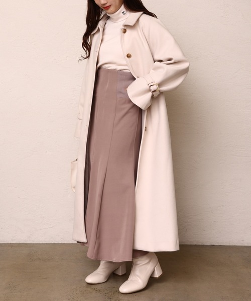 one after another NICE CLAUP（ワンアフターアナザーナイスクラップ）の「【WEB限定色あり】M,Lサイズ/ ステンカラーロングコート（ステンカラーコート・レディース・ブラック/アイボリー/ベージュ系/杢グレー・MEDIUM/LARGE）」の14枚目の写真