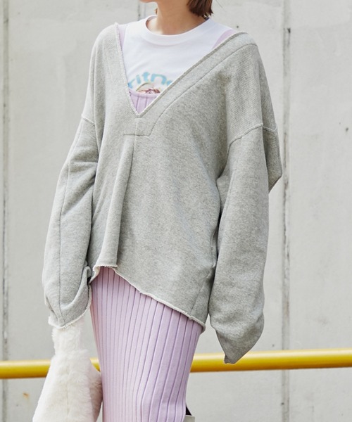 CREOLME（クレオルム）の「(CREOLME)Vネックビッグプルオーバー（スウェット・レディース・ネイビー/グレー/ブルー・ONE SIZE）」の2枚目の写真