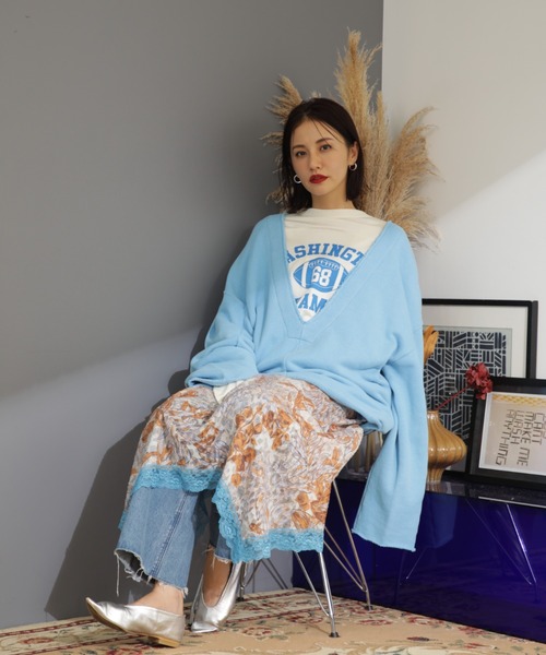 CREOLME（クレオルム）の「(CREOLME)Vネックビッグプルオーバー（スウェット・レディース・ネイビー/グレー/ブルー・ONE SIZE）」の9枚目の写真