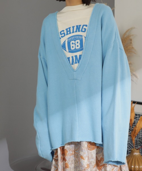 CREOLME（クレオルム）の「(CREOLME)Vネックビッグプルオーバー（スウェット・レディース・ネイビー/グレー/ブルー・ONE SIZE）」の6枚目の写真