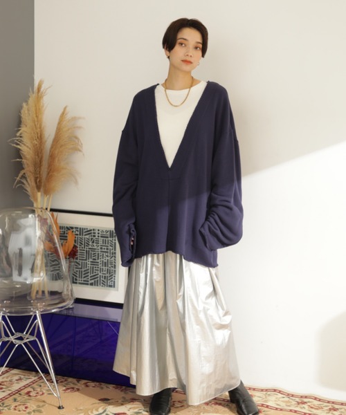 CREOLME（クレオルム）の「(CREOLME)Vネックビッグプルオーバー（スウェット・レディース・ネイビー/グレー/ブルー・ONE SIZE）」の10枚目の写真