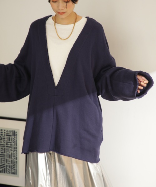 CREOLME（クレオルム）の「(CREOLME)Vネックビッグプルオーバー（スウェット・レディース・ネイビー/グレー/ブルー・ONE SIZE）」の20枚目の写真