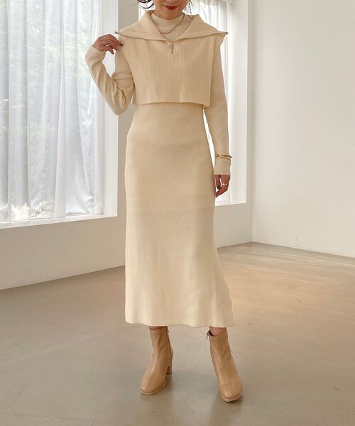 MAJESTIC LEGON（マジェスティックレゴン）の「ハーフジップベストセットワンピース（ワンピース・レディース・ベージュ/チャコールグレー/アイボリー・MEDIUM）」の12枚目の写真