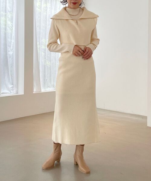 MAJESTIC LEGON（マジェスティックレゴン）の「ハーフジップベストセットワンピース（ワンピース・レディース・ベージュ/チャコールグレー/アイボリー・MEDIUM）」の13枚目の写真